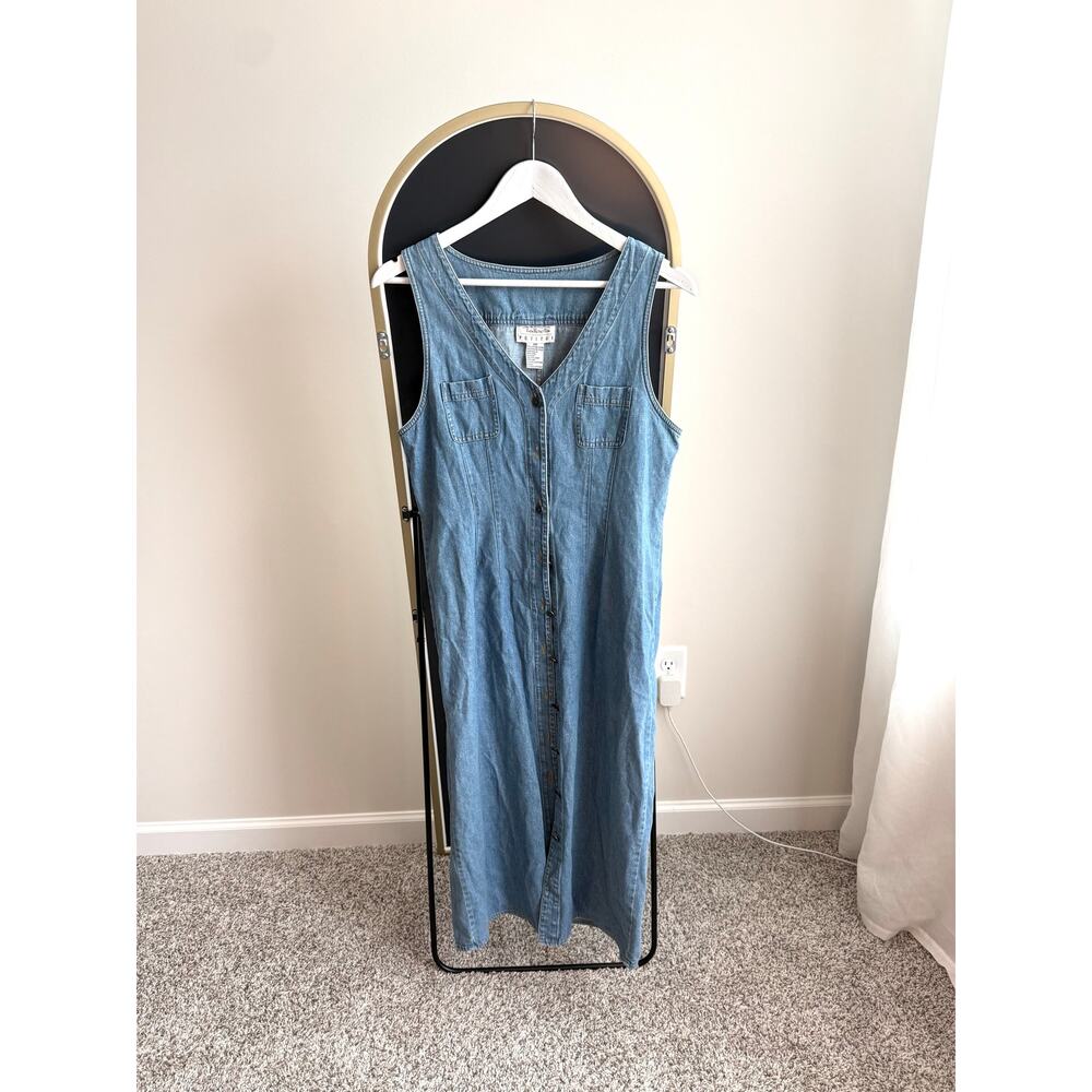 100% denim sleeveless button maxi dress